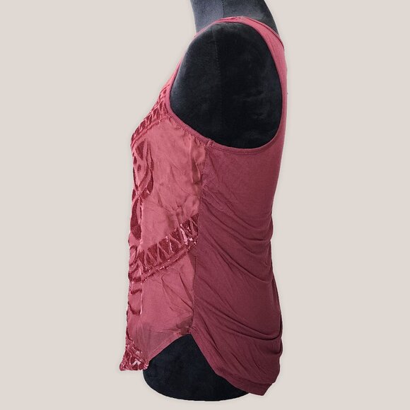 MOSSIMO Burgundy Burnout Velvet Tank Top V Neck Sleeveless Blouse Shirt - Picture 3 of 9